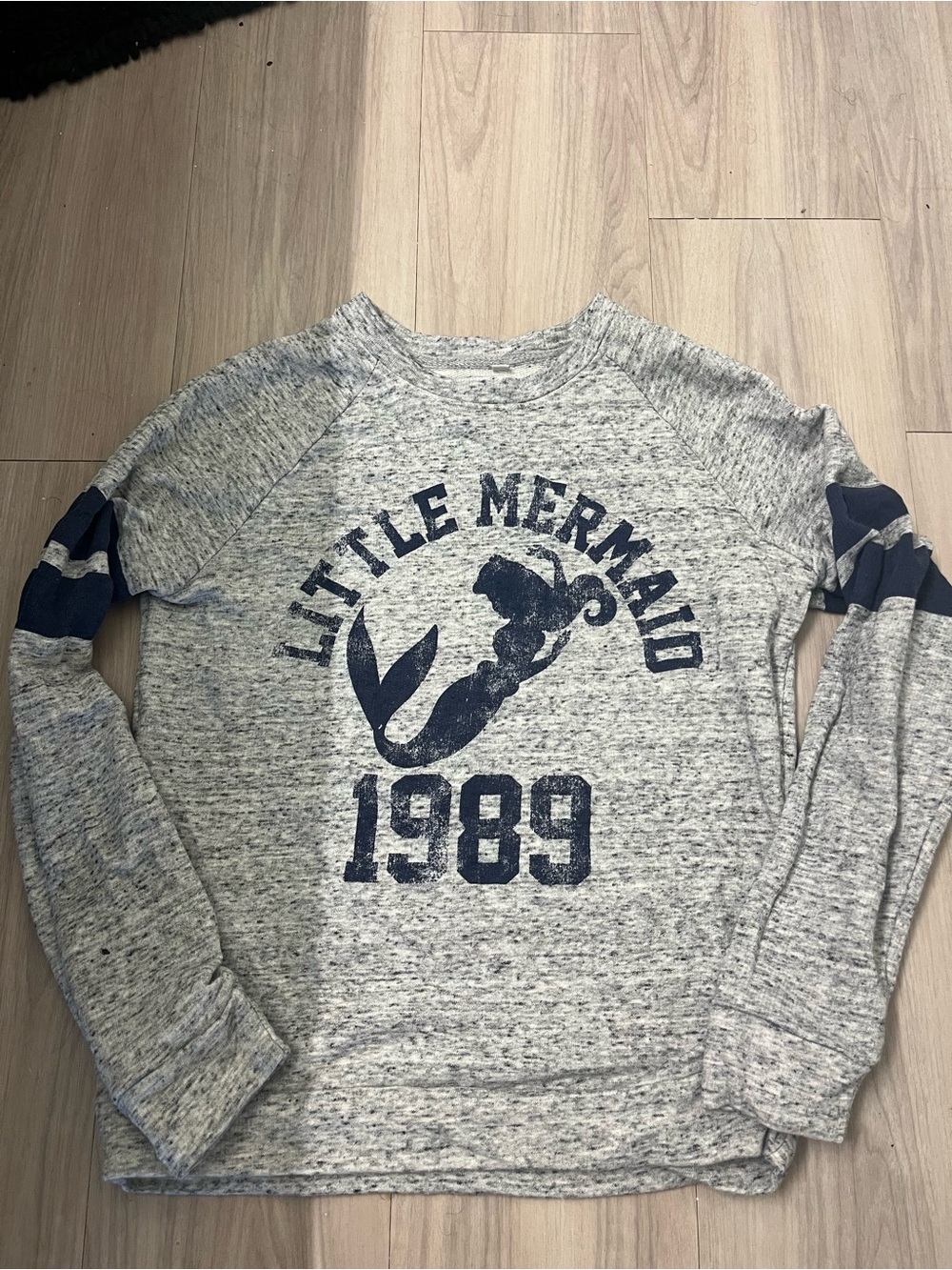 Disney Heather Gray Crewneck Sweater with Navy Graphic